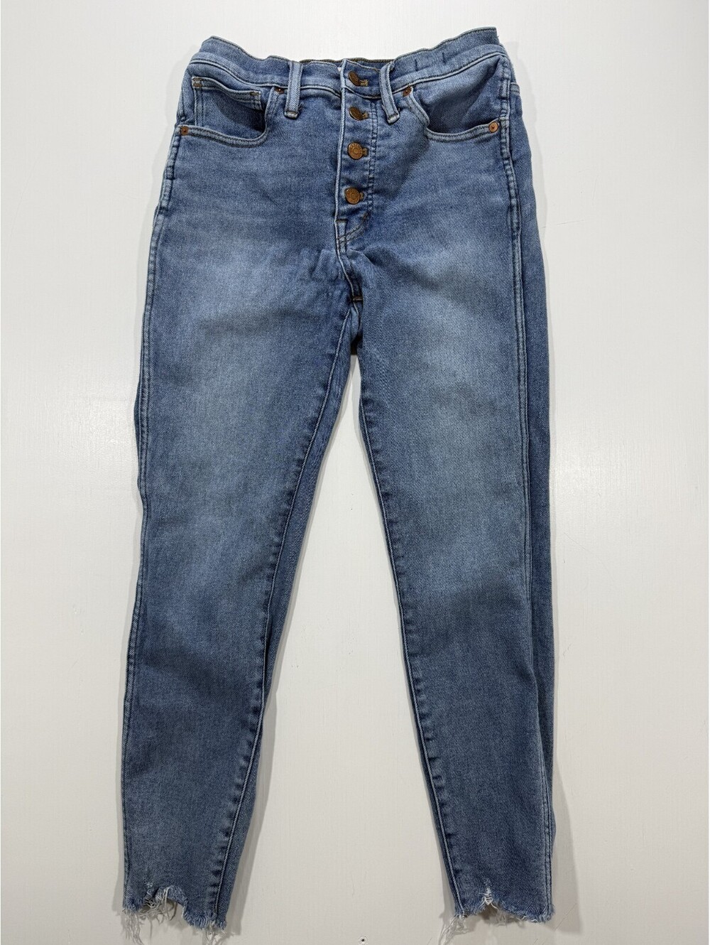 Madewell 10 High-Rise Skinny Jeans Womens 28 Blue Button Fly Raw Hem